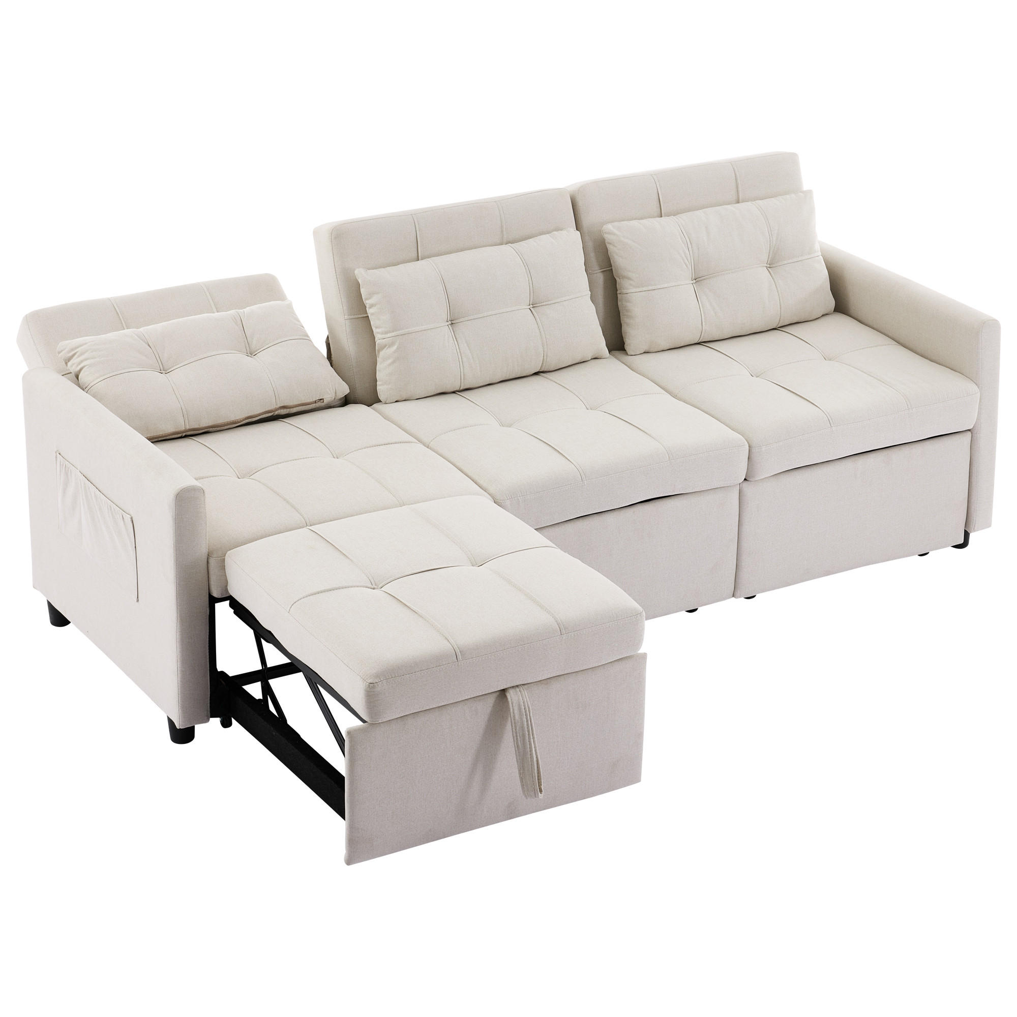 ECKSCHLAFSOFA 3-Sitzer Stoff mit verstellbarer Rückenlehne bis 180 Grad Beige 200/87/84,5 cm - Beige, Textil (87/200cm) - Redom