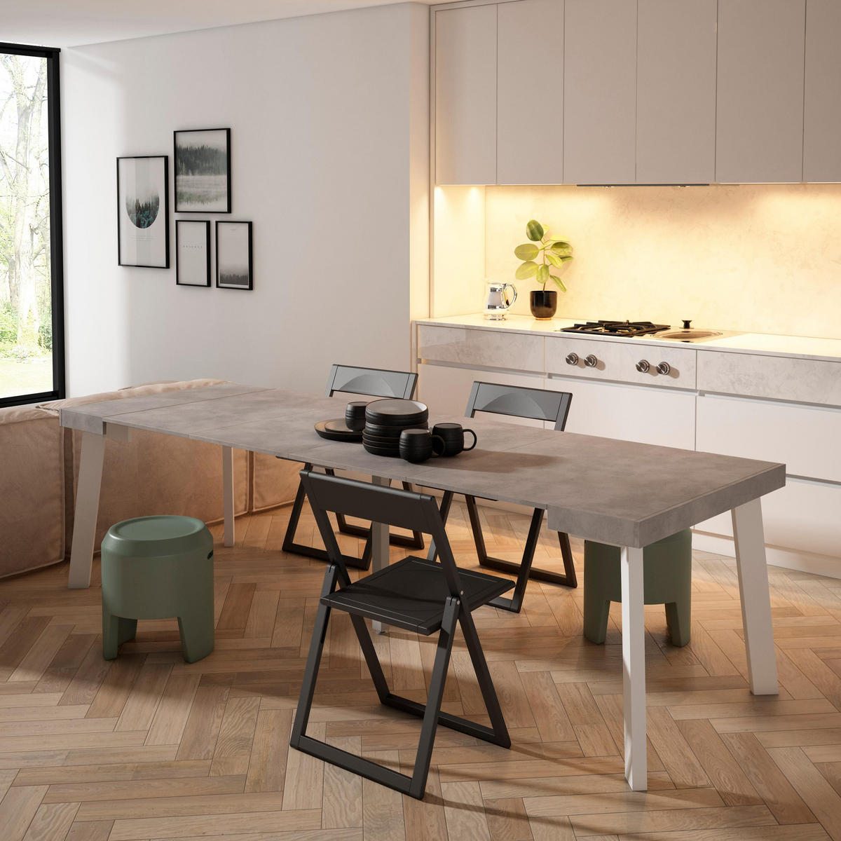 KONSOLENTISCH ausziehbar 58 bis 262cm, für 12 Gäste, zementgrau, 90/58/73cm - Grau, Holzwerkstoff (90/262/73cm) - Skraut Home