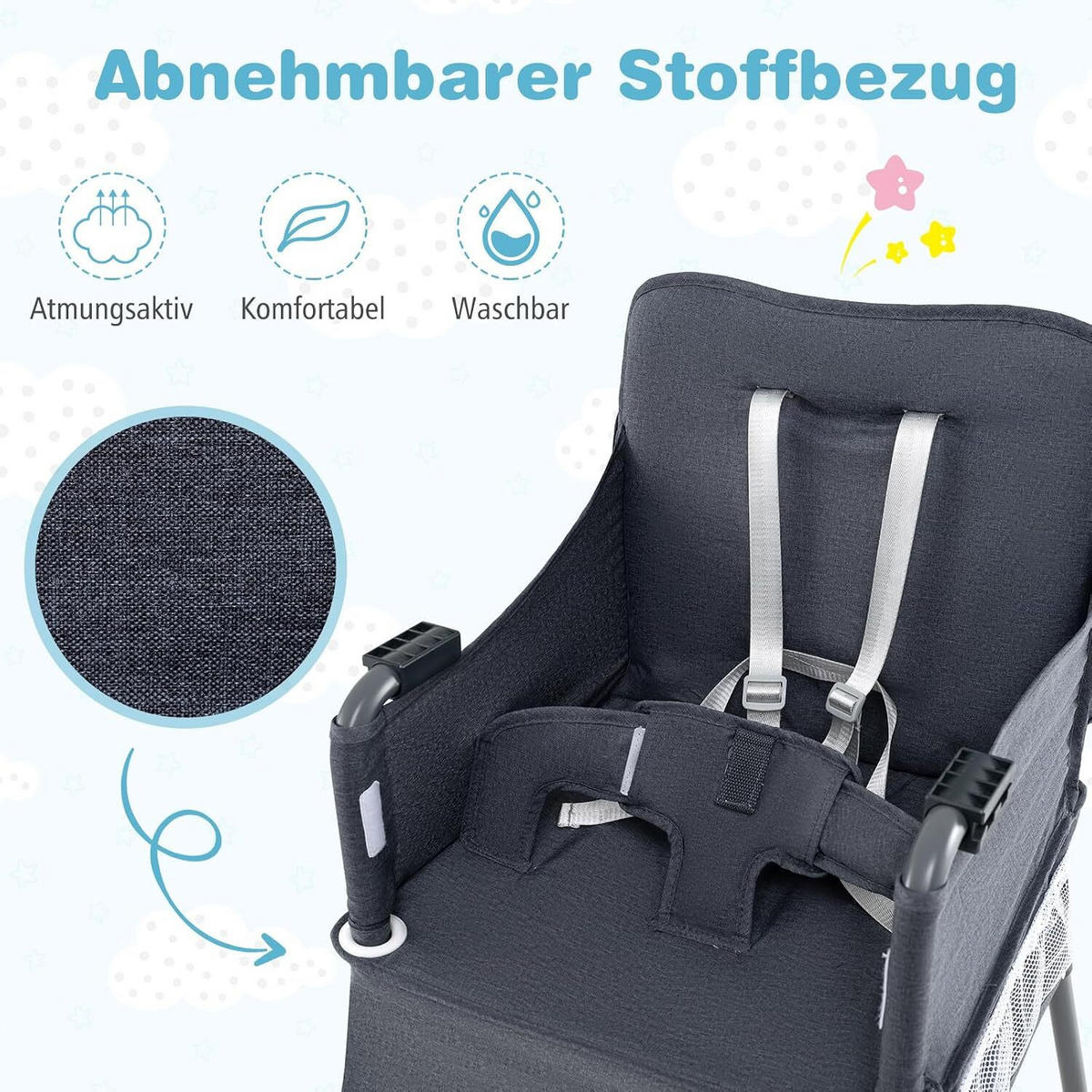 BABYHOCHSTUHL mit Tragetasche grau - Grau, Textil (58/96/57cm) - COSTWAY