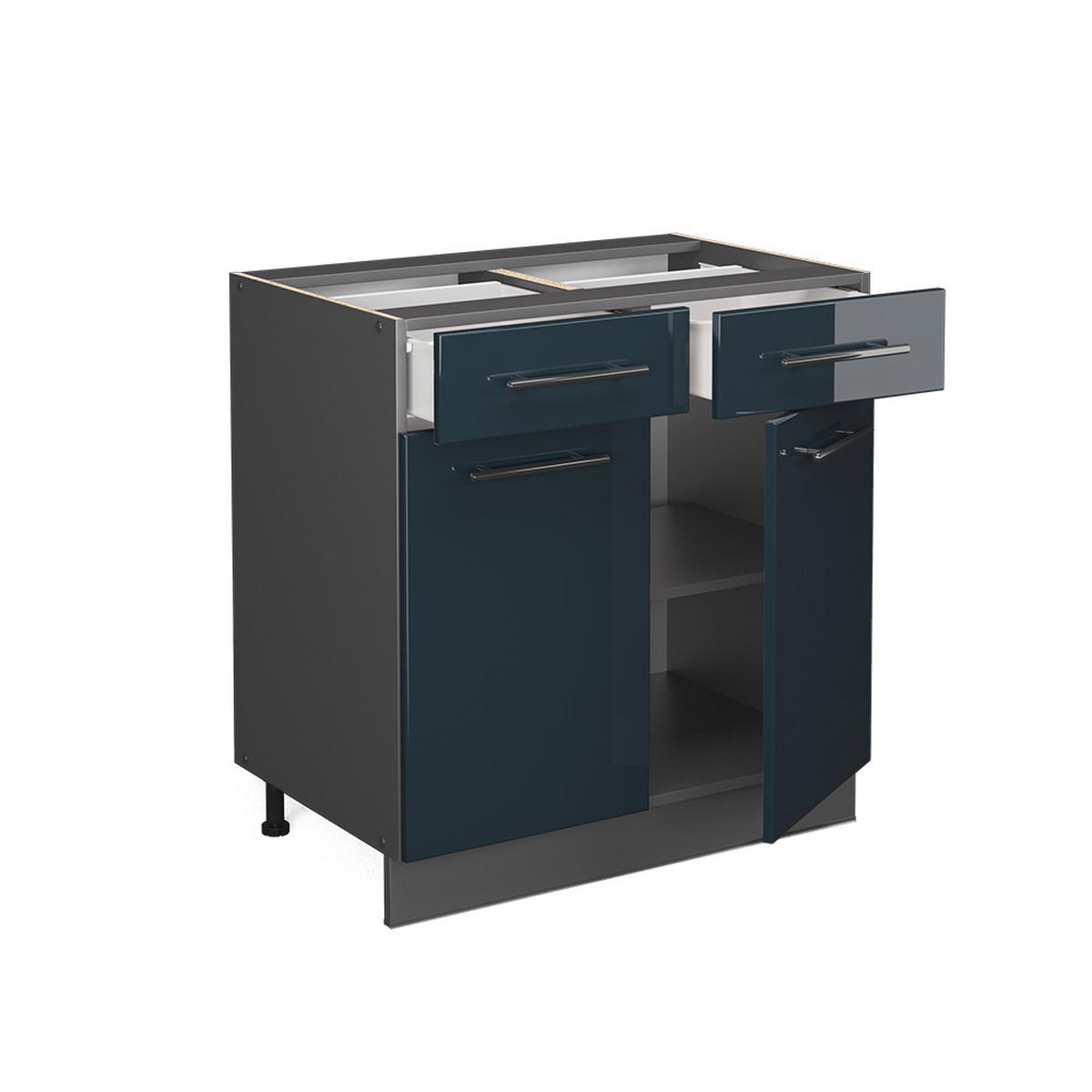 KÜCHENUNTERSCHRANK Fame-Line Dunkelblau Hochglanz 80 cm, AP Marmor - Anthrazit/Dunkelblau, Holzwerkstoff (80/82/60cm) - Vicco