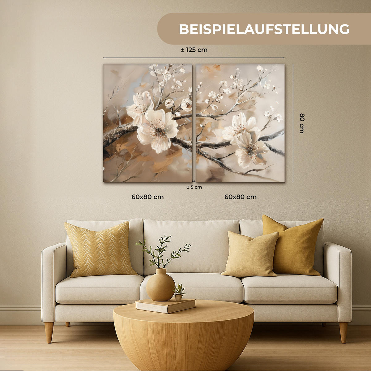 OBRAZ NA PLÁTNĚ 2dílná sada Květina - Béžová - Abstraktní - Květiny 100x70 cm - světle hnědá, textil (100/70cm) - MuchoWow