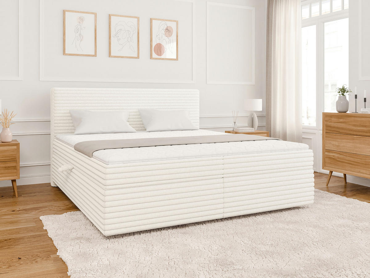 BOXBETT Roma 180/200 cm Hellbeige Plüschcord - Beige/Schwarz, Holz/Kunststoff (180/200cm) - S-Style Möbel