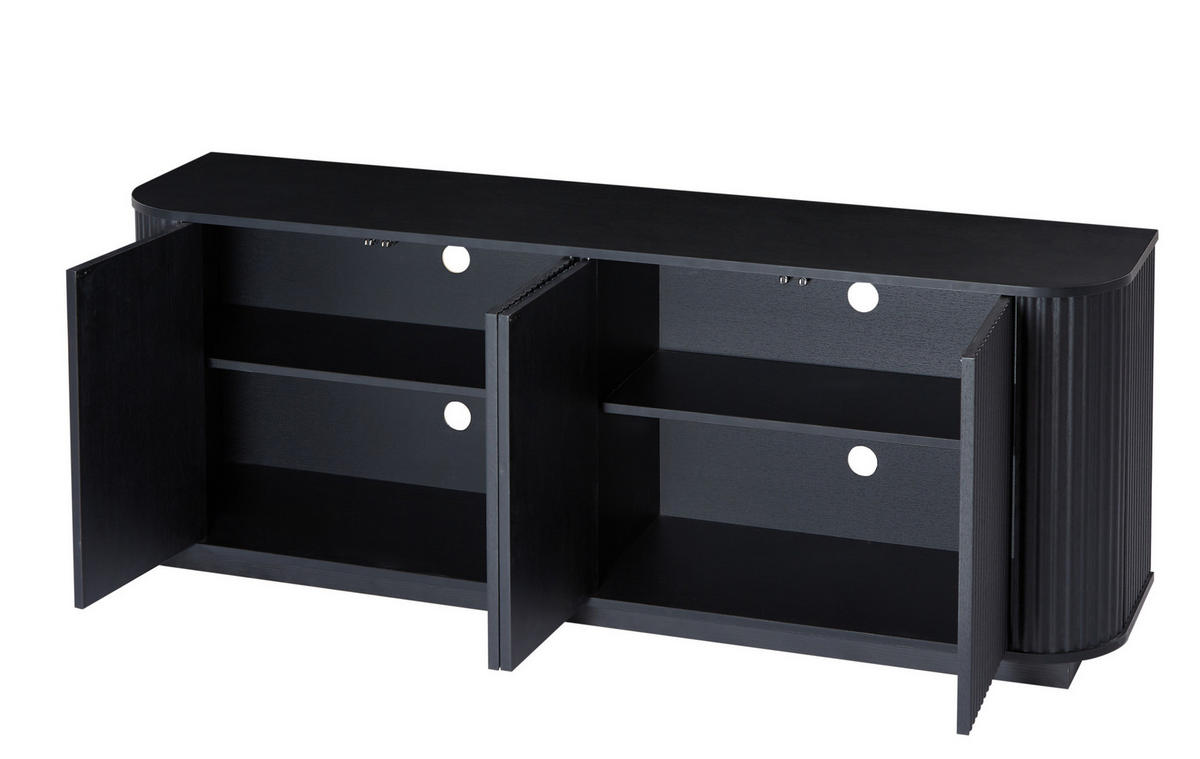 SIDEBOARD 162,5/38/61 cm in Schwarz mit Wellenfront und 4 Türen - Schwarz, Metall (162/61/38cm) - Flora Grace