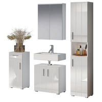 BADMÖBEL-SET weiß Hochglanz 4-teilig 164 x 192 cm, moderne Badezimmer-Schränke - Weiß Hochglanz/Silberfarben, Holzwerkstoff/Kunststoff (164/192/32cm) - Top.Furn