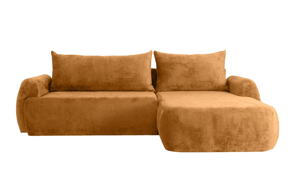 ECKSOFA Mit Schlaffunktion Und Bettkasten, Chenille-Stoff Perfecto, Honigfarbe, Rechts, HELA II - Honig, Holz (280/184cm) - Kaiser Möbel