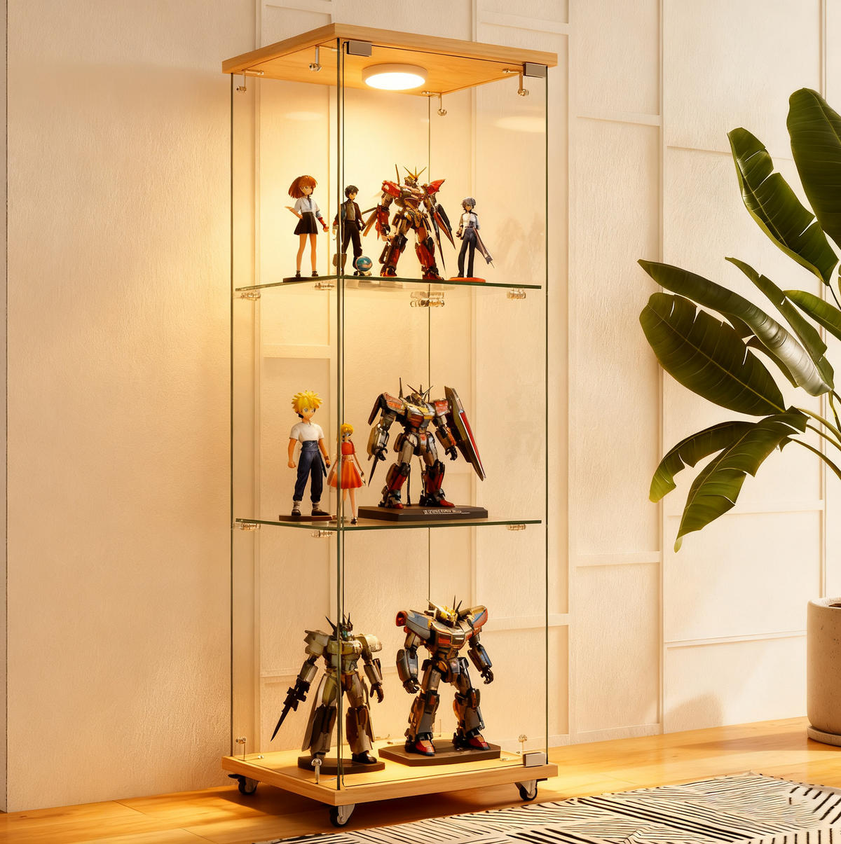 VITRÍNA, 120/42,5/36,5 cm prírodná, MDF a sklo, s LED osvetlením - prírodná farba, kompozitné drevo (42.5/120/36.5cm) - BEAOK