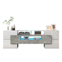 TV-SCHRANK in Hochglanz Weiß/Beton mit LED, 6 Türen und 2 Schubladen 145/30/51 cm - Weiß, Holzwerkstoff (145/51/30cm) - Redom