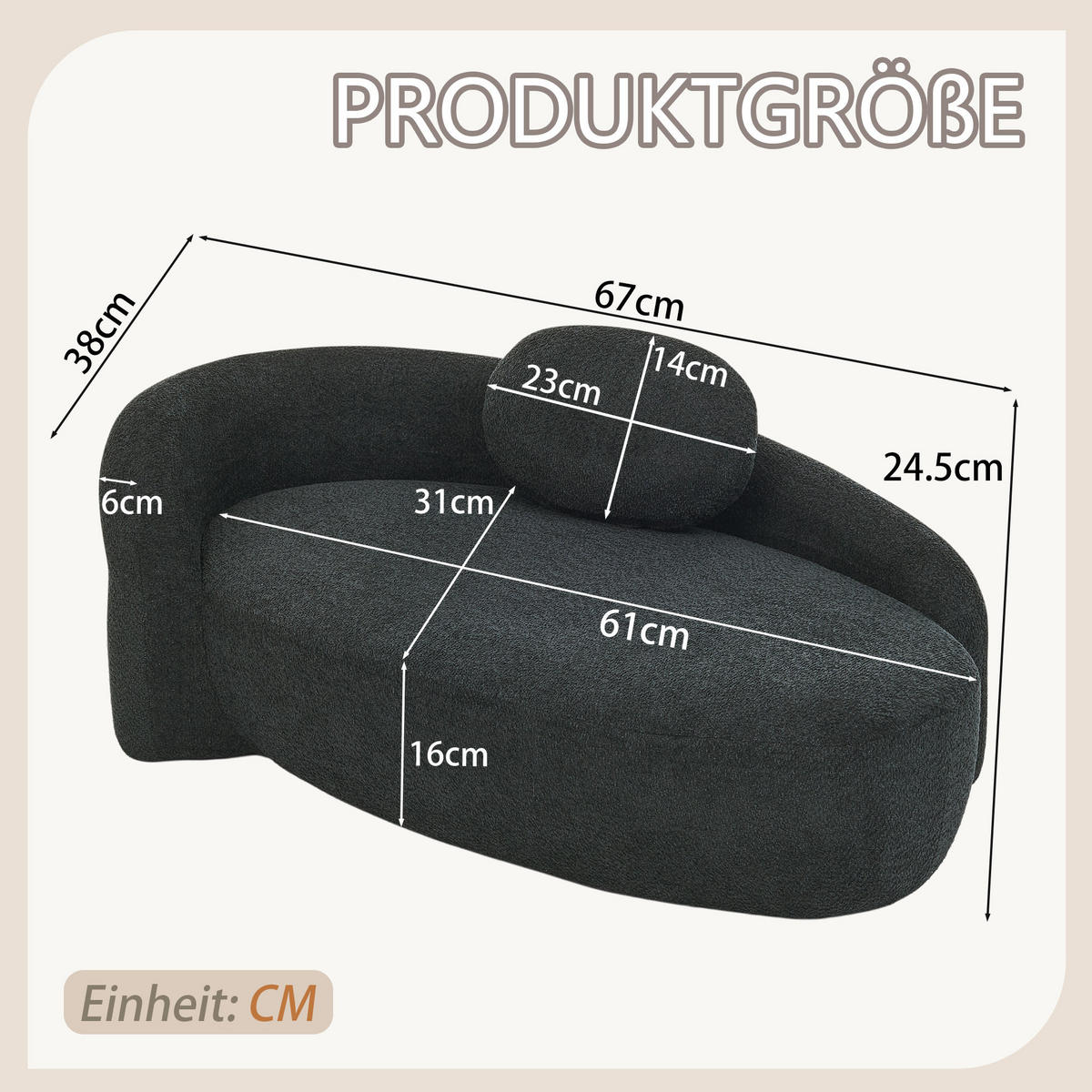 SOFA aus Teddy-Stoff mit Kissen Schwarz - Schwarz, Kunststoff (38/24.5/67cm) - Meubliv