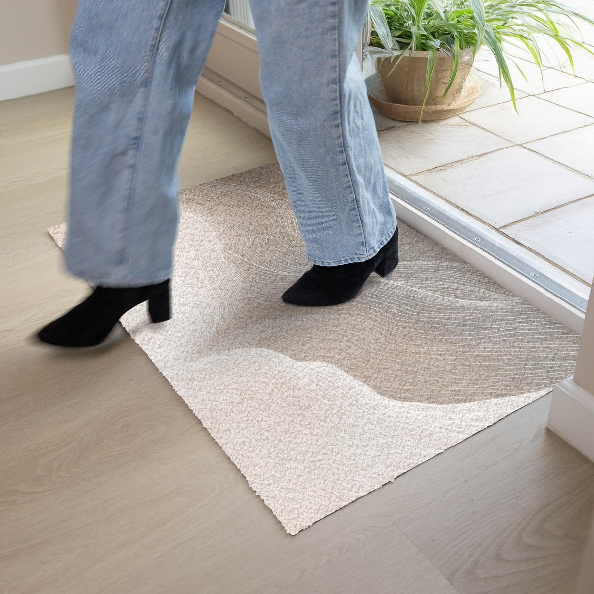 FUSSMATTE Wellenlinien - Luftströme - Harmonisch 90x60 cm - Beige, Kunststoff (90/0.4cm) - MuchoWow