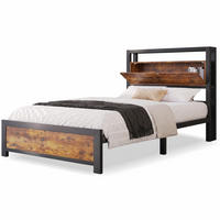 METALLBETT 90/200 cm in Natur mit Stauraum-Kopfteil und Metalllattenrost Industrial Design - Schwarz, Holzwerkstoff/Metall (90/200cm) - STILVORA