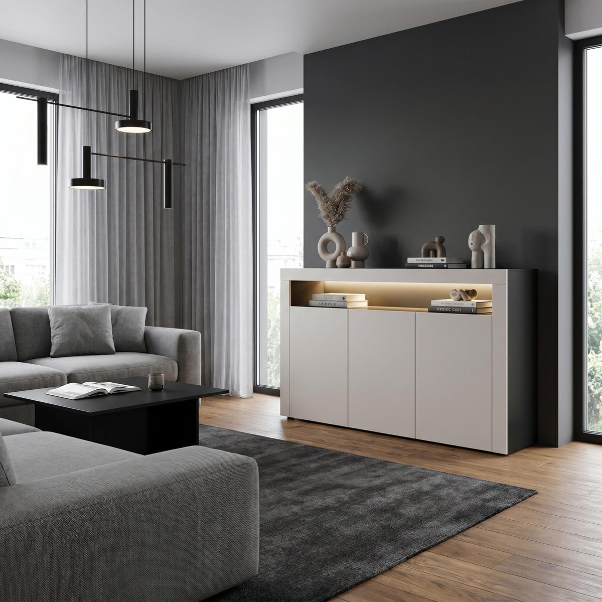 SIDEBOARD Valencia Cashmere / Cashmere - Kaschmir, Holzwerkstoff (155/92/40cm) - Vladon