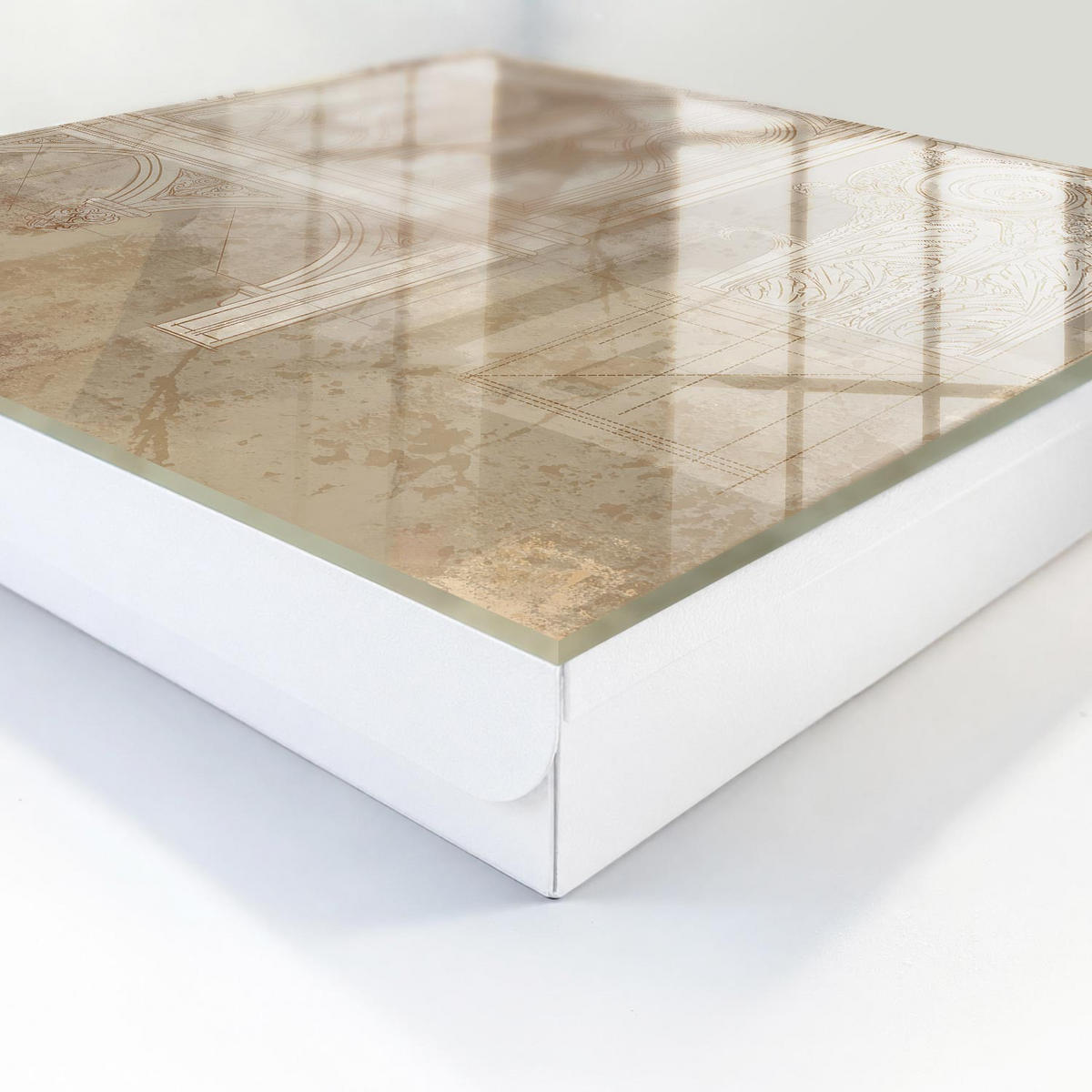 SCHLÜSSELBOX Weiß 30x30 cm – Türöffnung nach rechts - Alte Architektur - Beige, Metall (30/30/5cm) - TULUP