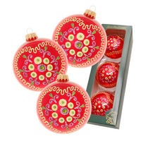 CHRISTBAUMKUGELN Blütenherz Rot 8cm (Glas / 3 Stk.) - Rot, Glas (7/8/7cm) - Krebs Glas Lauscha