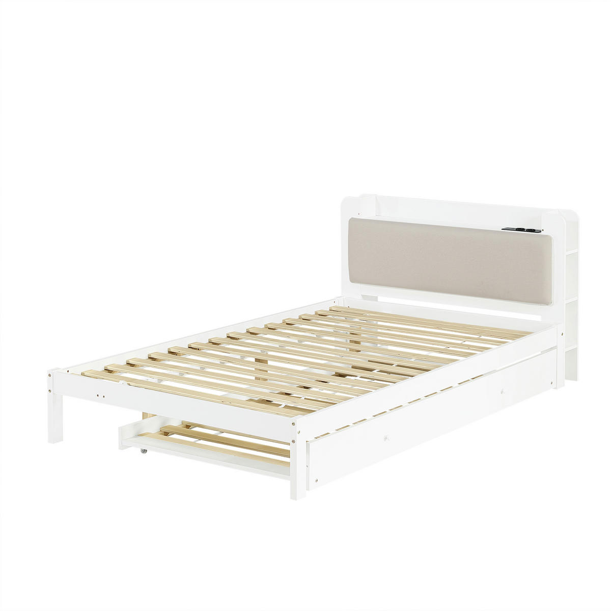 AUSZIEHBETT 120/200 cm DE-32715 mit Ladestation Weiß - Weiß, Holz (120/200cm) - ComfortXL