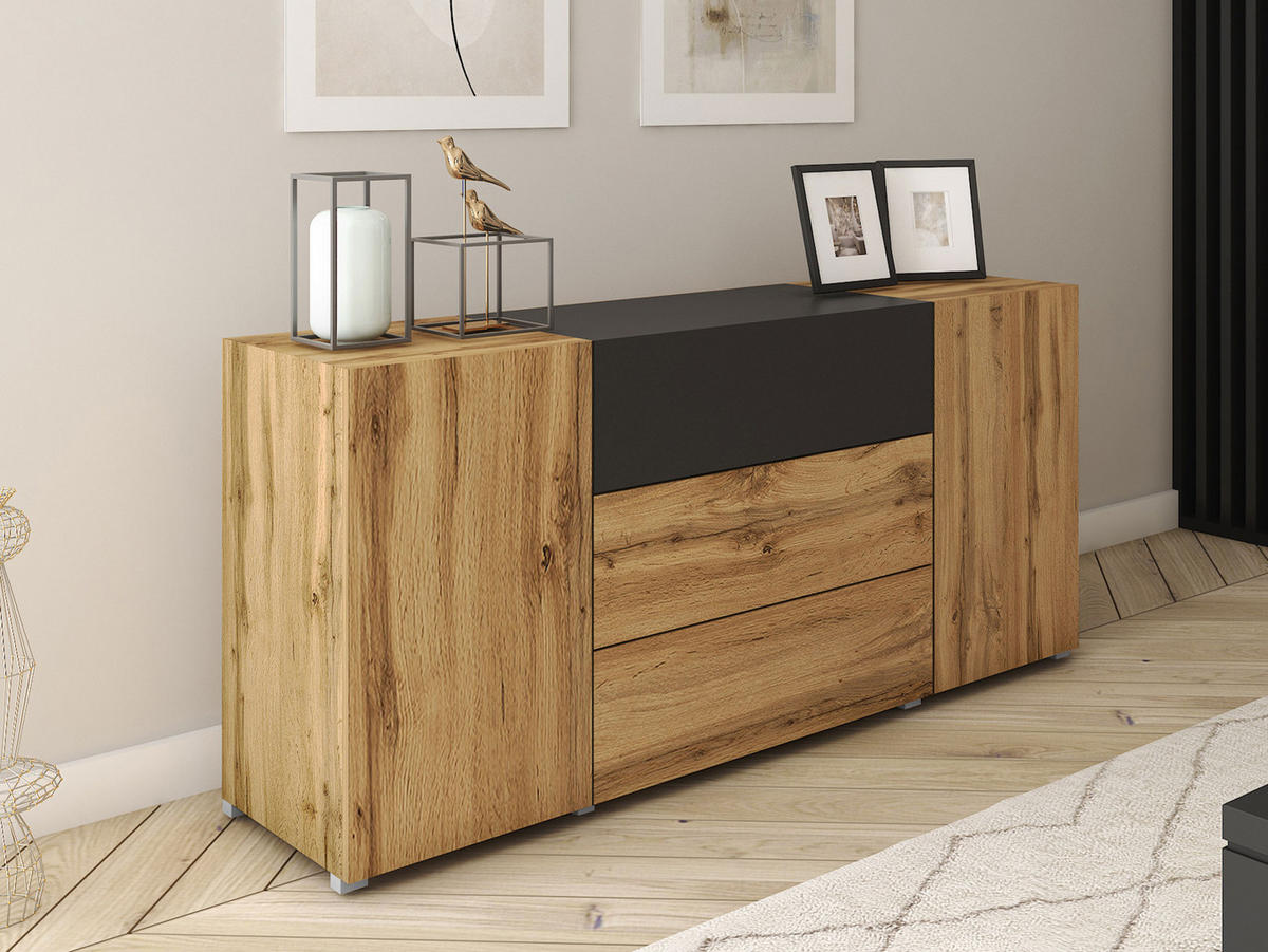 SIDEBOARD Berlin 150 - Eiche Wotan/Alufarben, Holzwerkstoff/Kunststoff (150/68/39cm) - MIRJAN24