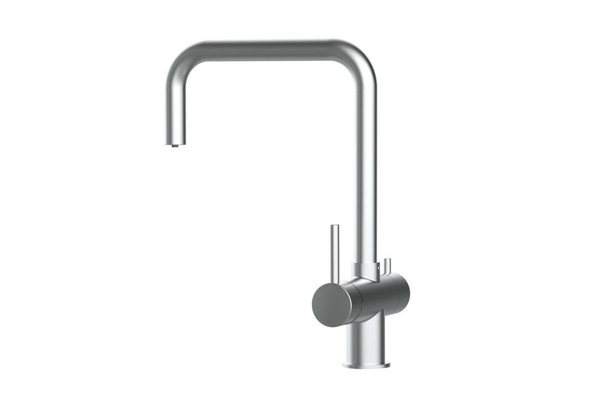 NIEDERDRUCK-3-WEGE-KÜCHENARMATUR, Edelstahl Massiv aus Chirurgenstahl, Gebürstet, 560° schwenkbar - Edelstahlfarben, Metall (22/37/22cm) - VIZIO