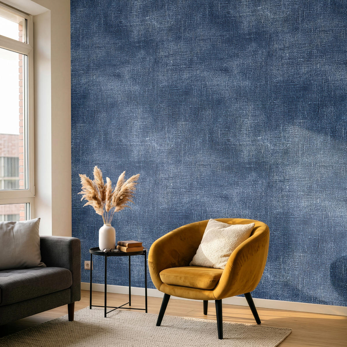 TAPETE - Leinen - Textur - Muster - Denim - Rustikal - 220x240 cm - Blau, Papier (220/240cm) - OnlyWow