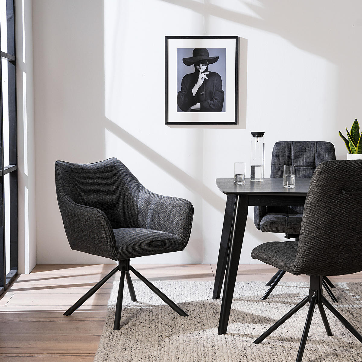 ARMLEHNENSTUHL - Drehbar - Anthrazit, Textil (63/88/62cm) - home24