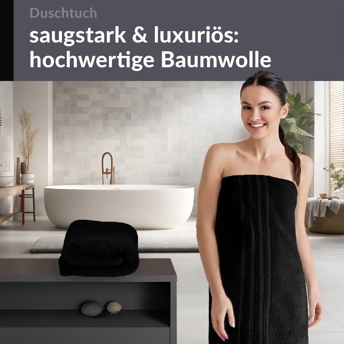DUSCHTUCH London Schwarz 2er Set 70x140 - Schwarz, Textil (70/140cm) - Lashuma