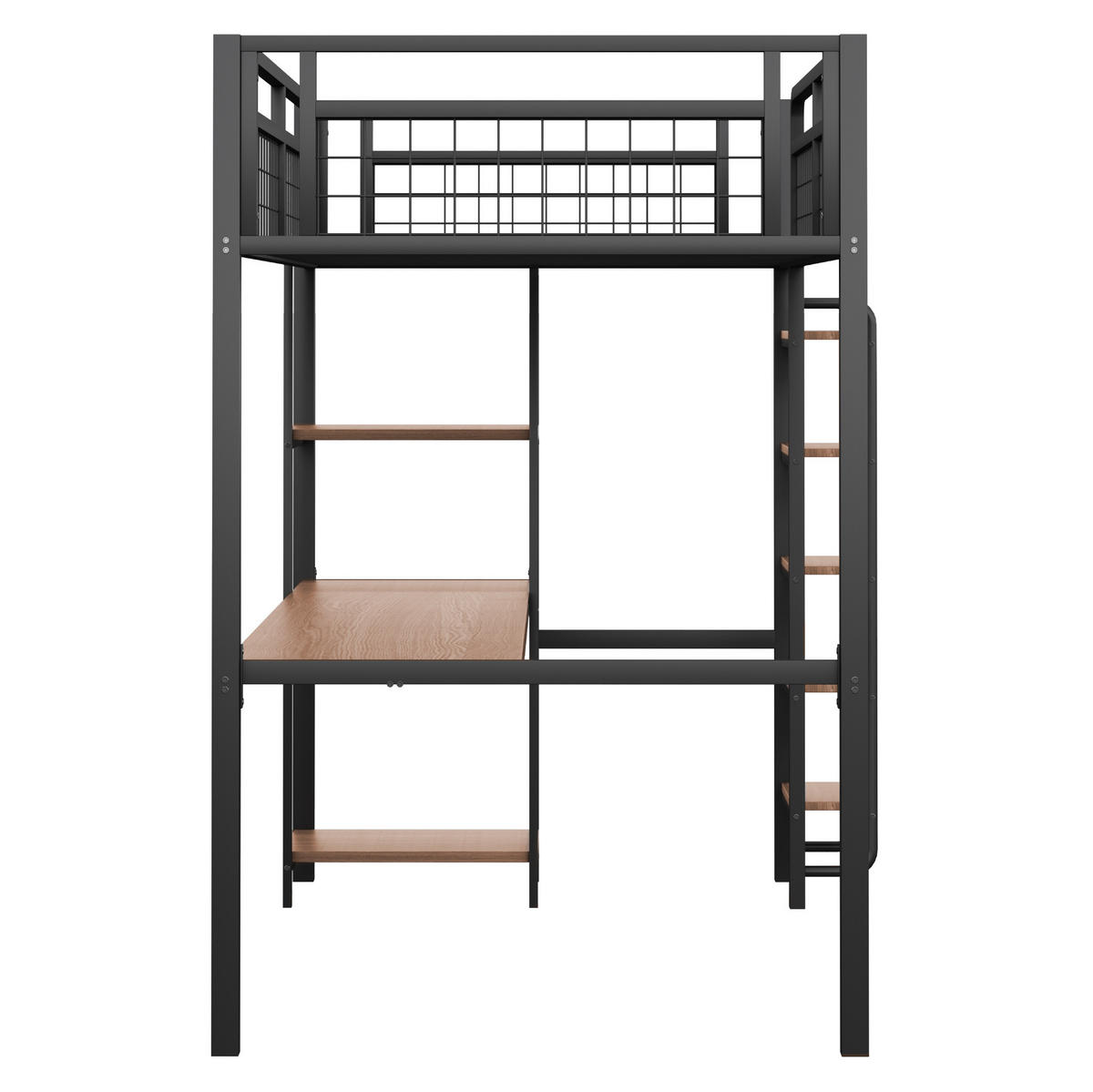 HOCHBETT aus Metall 90x200 cm in Schwarz mit Schreibtisch & Regalen - Schwarz, Metall (90/200cm) - Modfu