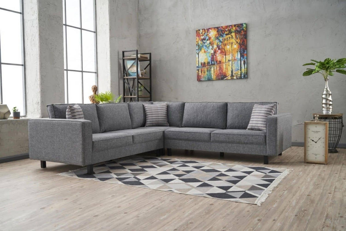 ECKSOFA schlichte Eleganz, lose Rückenkissen - Schwarz/Grau, Holz/Buchenholz (258/258cm) - myHomelando
