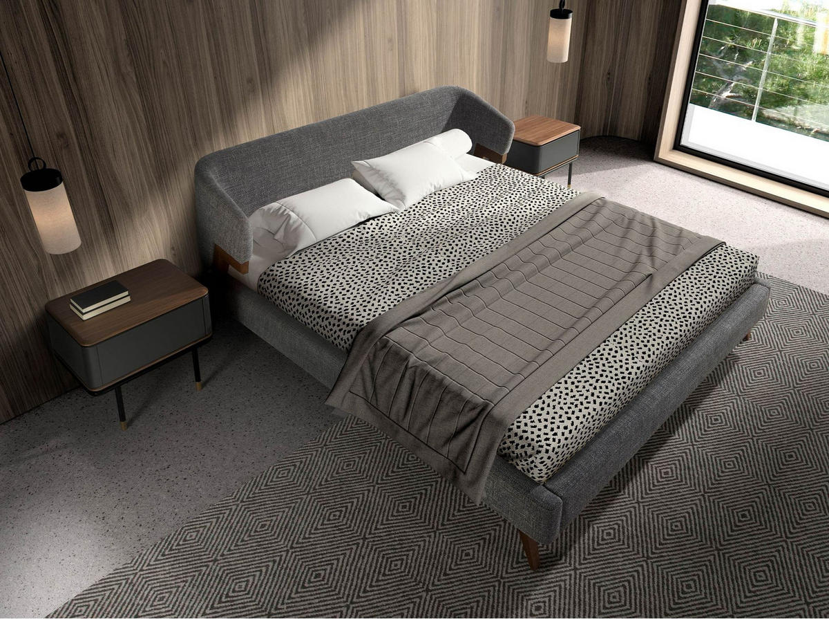 NACHTSCHRANK Nachttisch aus matt dunkelgrauem Holz, schwarzem Stahl und Walnussplatte 60/45/50 cm - Dunkelgrau, Holzwerkstoff (60/50/45cm) - ANGEL CERDA