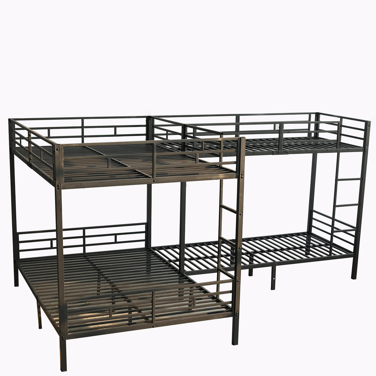 ETAGENBETT aus Eisen und Holz 90x200/140x200 cm Schwarz mit dreistufiger Leiter und stabilem Lattenrost - Schwarz, Metall (90/200cm) - Modfu