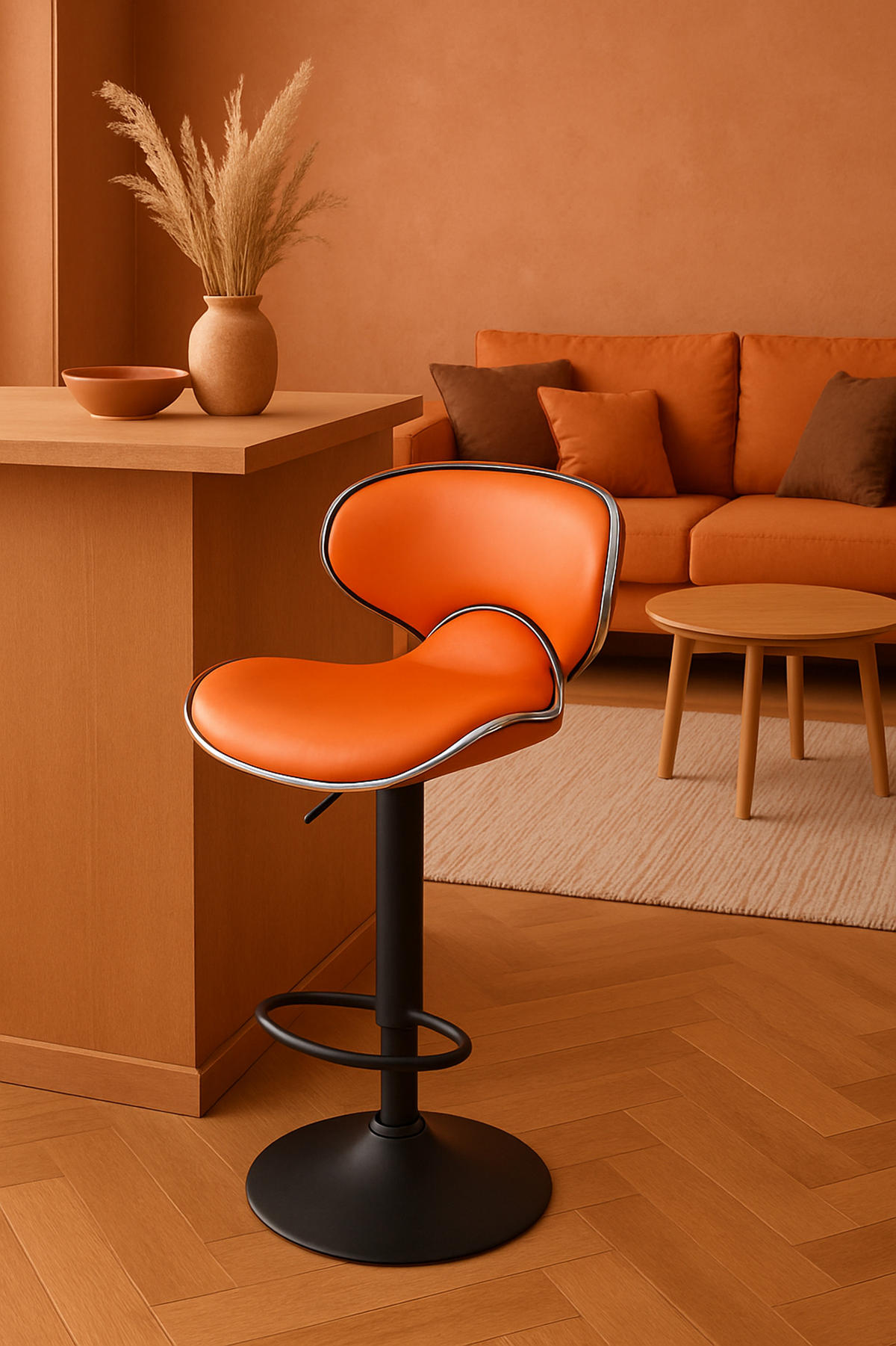 BARHOCKER 2er Set Las-Mallorcas Kunstleder schwarz orange - Schwarz/Orange, Kunststoff/Metall (46/108/49cm) - TPFLiving