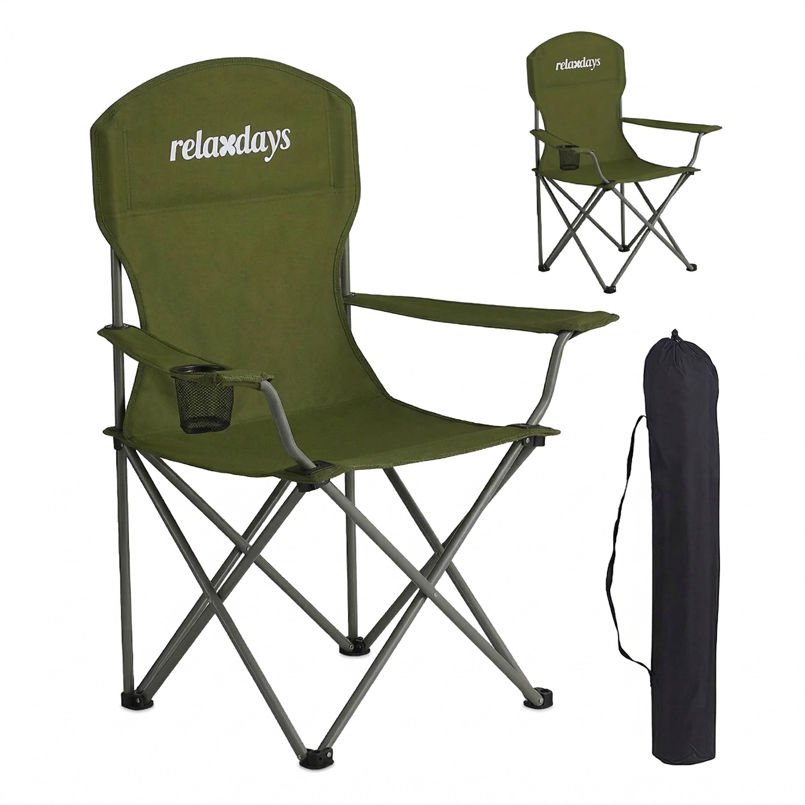 2XSKLÁDACÍ židle - tmavě zelená, kov/textil (81/97/54cm) - Relaxdays