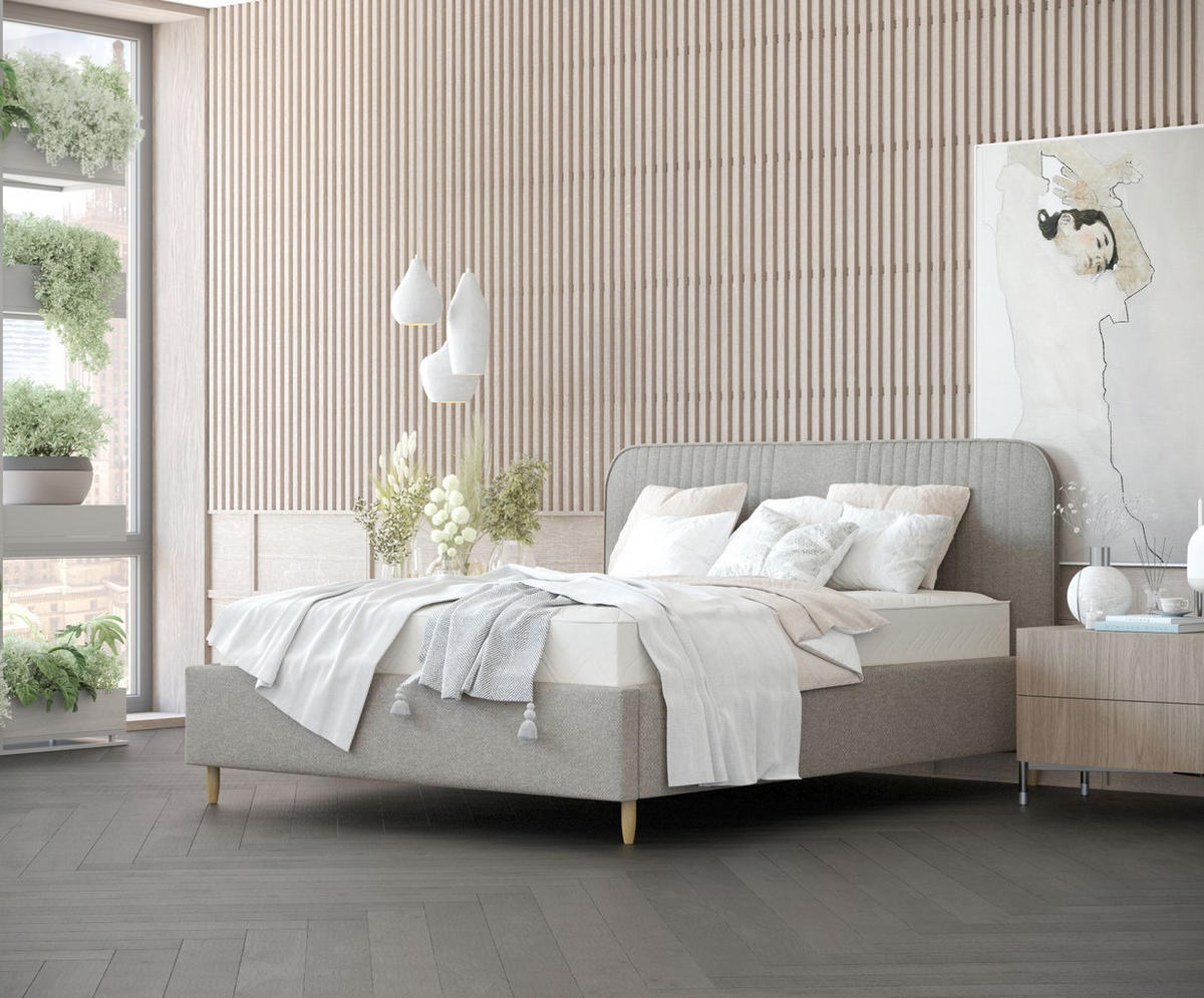 POLSTERBETT Livy Hellgrau 120/200 cm im Chenille-Stoff - Hellgrau/Naturfarben, Holz/Holzwerkstoff (120/200cm) - Maison de Reve
