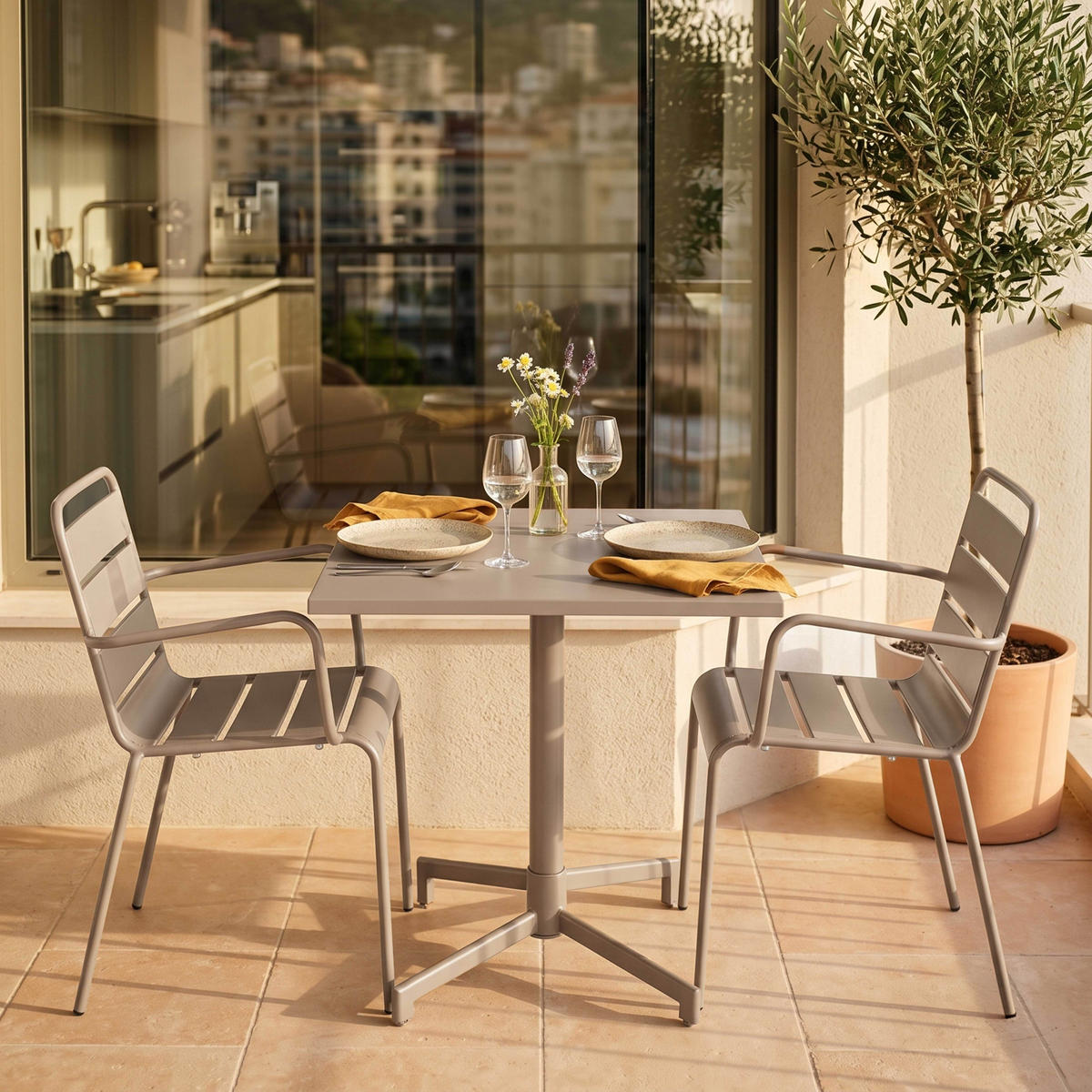 GARTENSET 3-tlg., Taupe - Taupe, Metall - Oviala