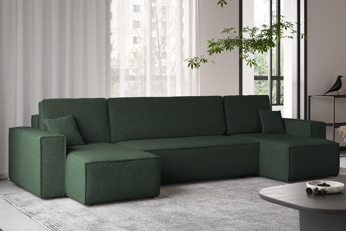 ECKSOFA Mit Schlaffunktion Und Bettkasten U-form BEST stoff Abriamo Dunkelgrün - Dunkelgrün, Holz (98/312cm) - Kaiser Möbel