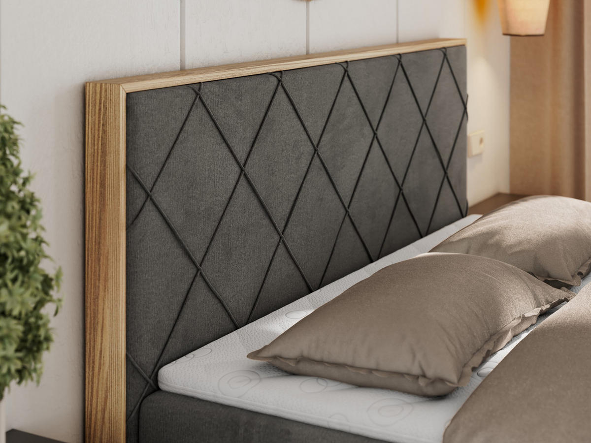 BOXBETT CAICOS 140/200 - Dunkelgrau Velvet - H4 - Dunkelgrau, Holz/Textil (140/200cm) - MKS