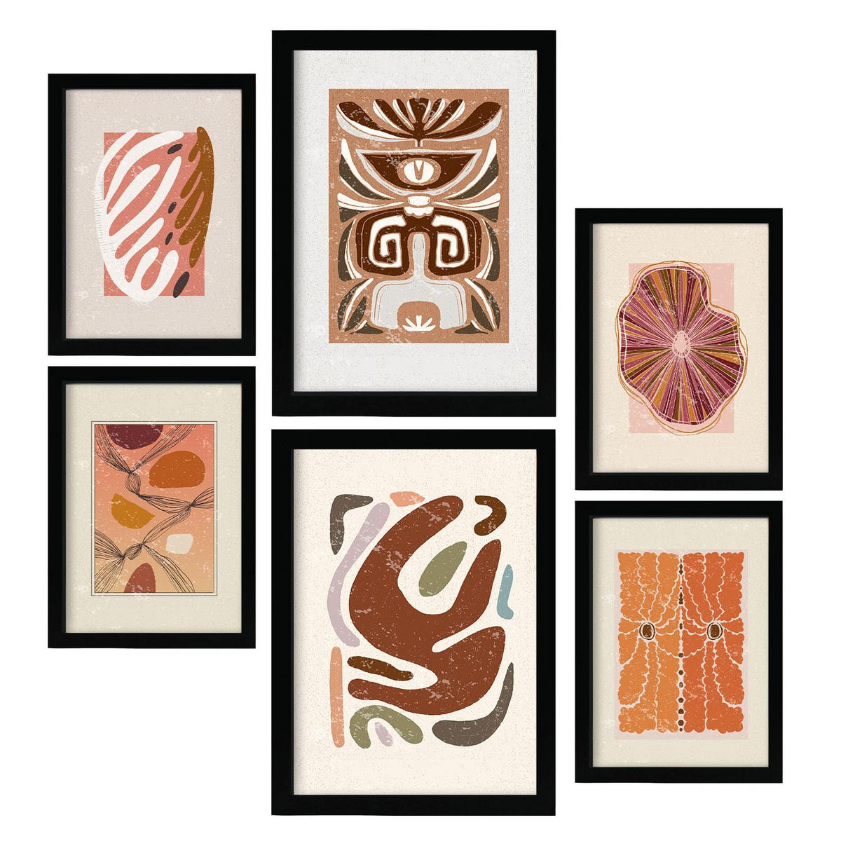 POSTER Set Mit 6 Rustikalen In Ethnischen Style Printkollektionen Dekorative Rahmen Für Ihr Wohnzimmer Zuhause Wandkunstdruck A3 & A4 Schwarzer Rahmen - Schwarz, Papier (29/3cm) - Nacnic