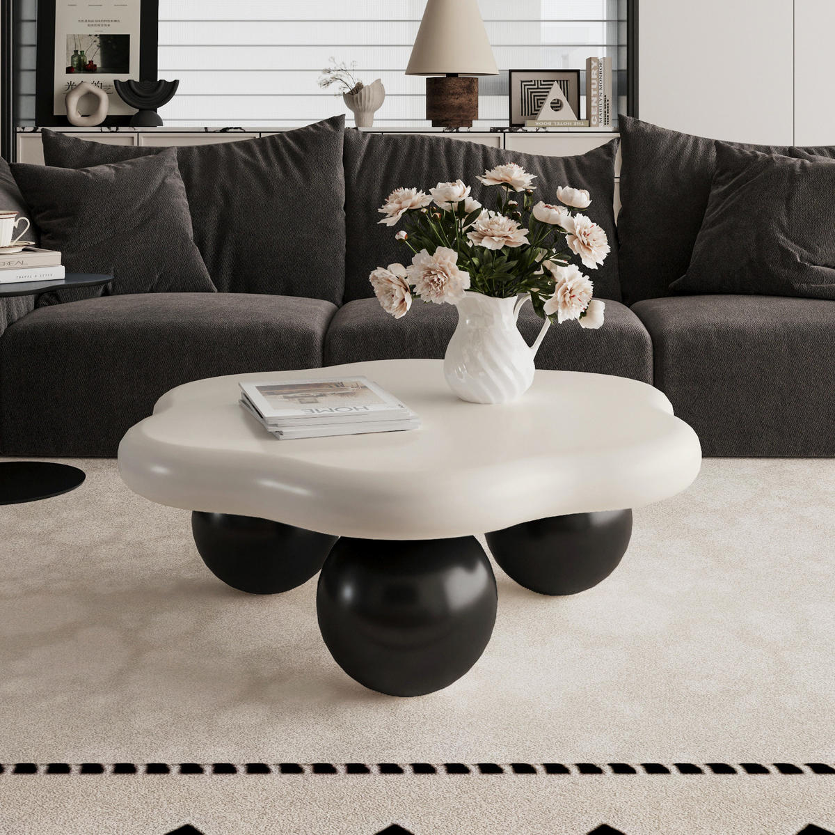 COUCHTISCH Wolkenform Ø 80 cm MDF Black White - Schwarz, Kunststoff (79/79/31cm) - Meubliv