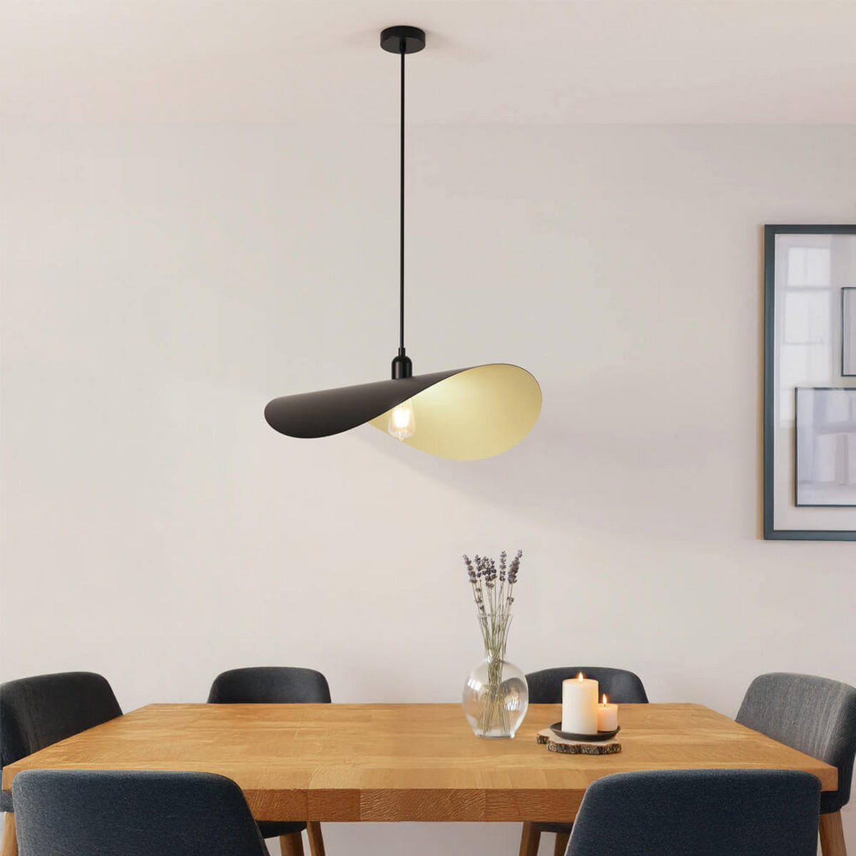 PENDELLEUCHTE RONA - Schwarz/Gold, Pendelleuchte - Schwarz, Metall (36.5/50/150cm) - Home Deluxe
