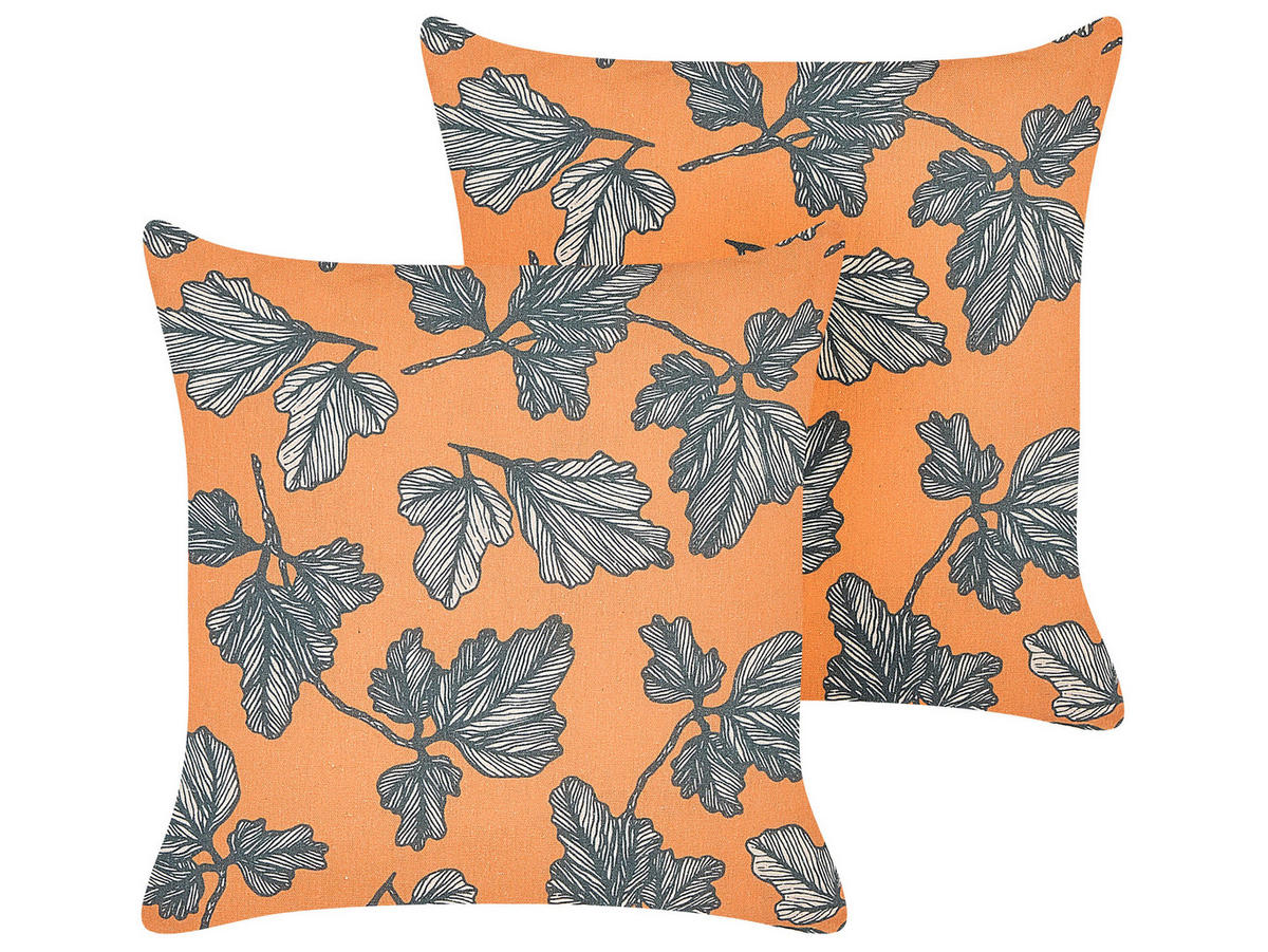 DEKOKISSEN 2er-Set Orange 45/45 cm Spirea - Orange, Textil (45/45cm) - Beliani