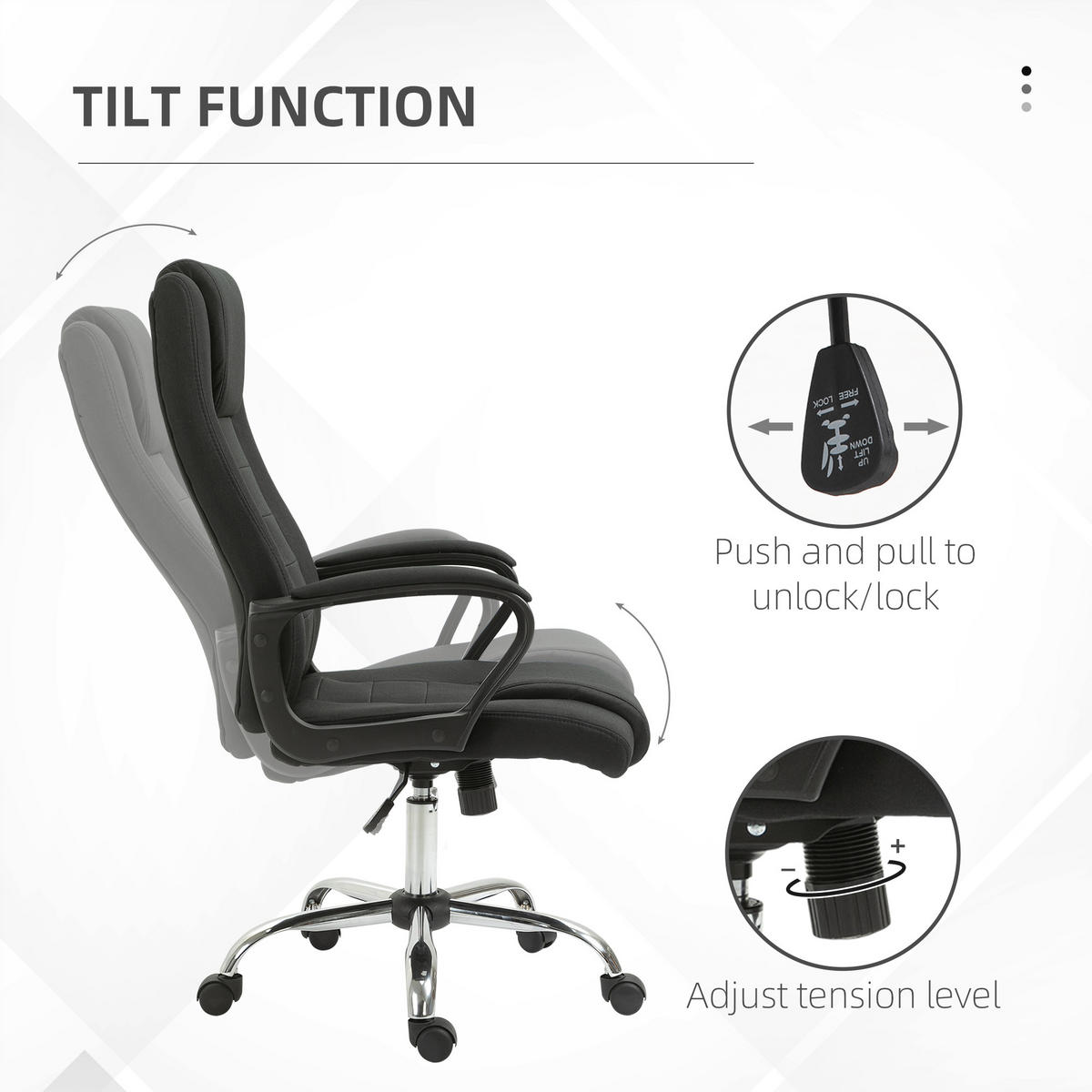BÜROSTUHL Computerstuhl mit Wippenfunktion höhenverstellbar drehbar Leinen-Touch - Schwarz, Kunststoff (62/119/76cm) - Vinsetto