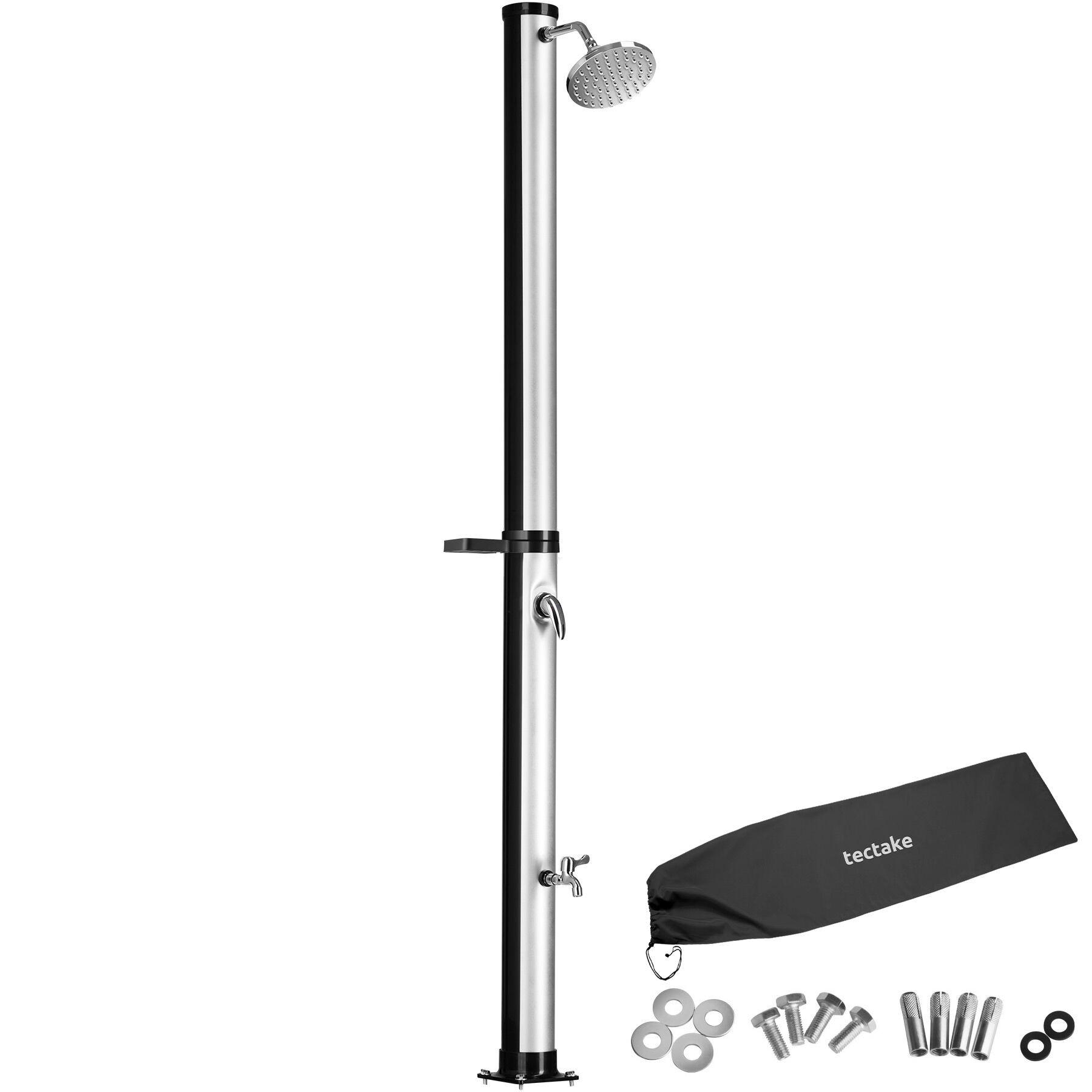 SOLARDUSCHE Tinto, extra Wasserhahn, inklusive Schutzhülle, schwarz/silber - Silberfarben/Schwarz, Kunststoff (15.5/221/42.5cm) - tectake