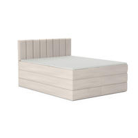 BOXBETT MEXICO 160/200 in Velours Ecru mit Doppelmatratze - Ecru, Holz/Holzwerkstoff (160/200cm) - Deine Möbel 24