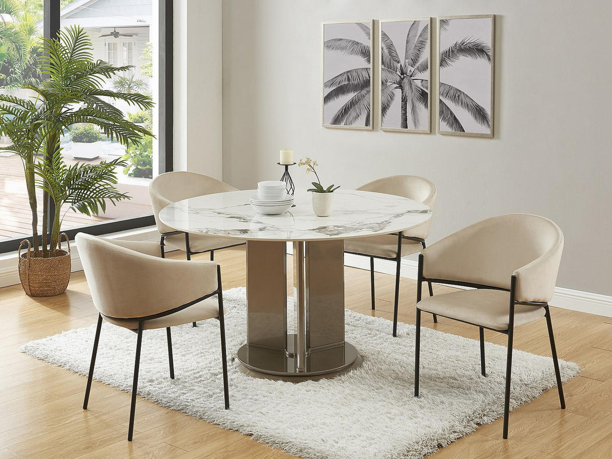 STUHL mit Armlehnen 6er-Set - Samt & Schwarzes Metall - Beige - ORDIDA - Beige, Textil (61/80/53cm) - Pascal Morabito