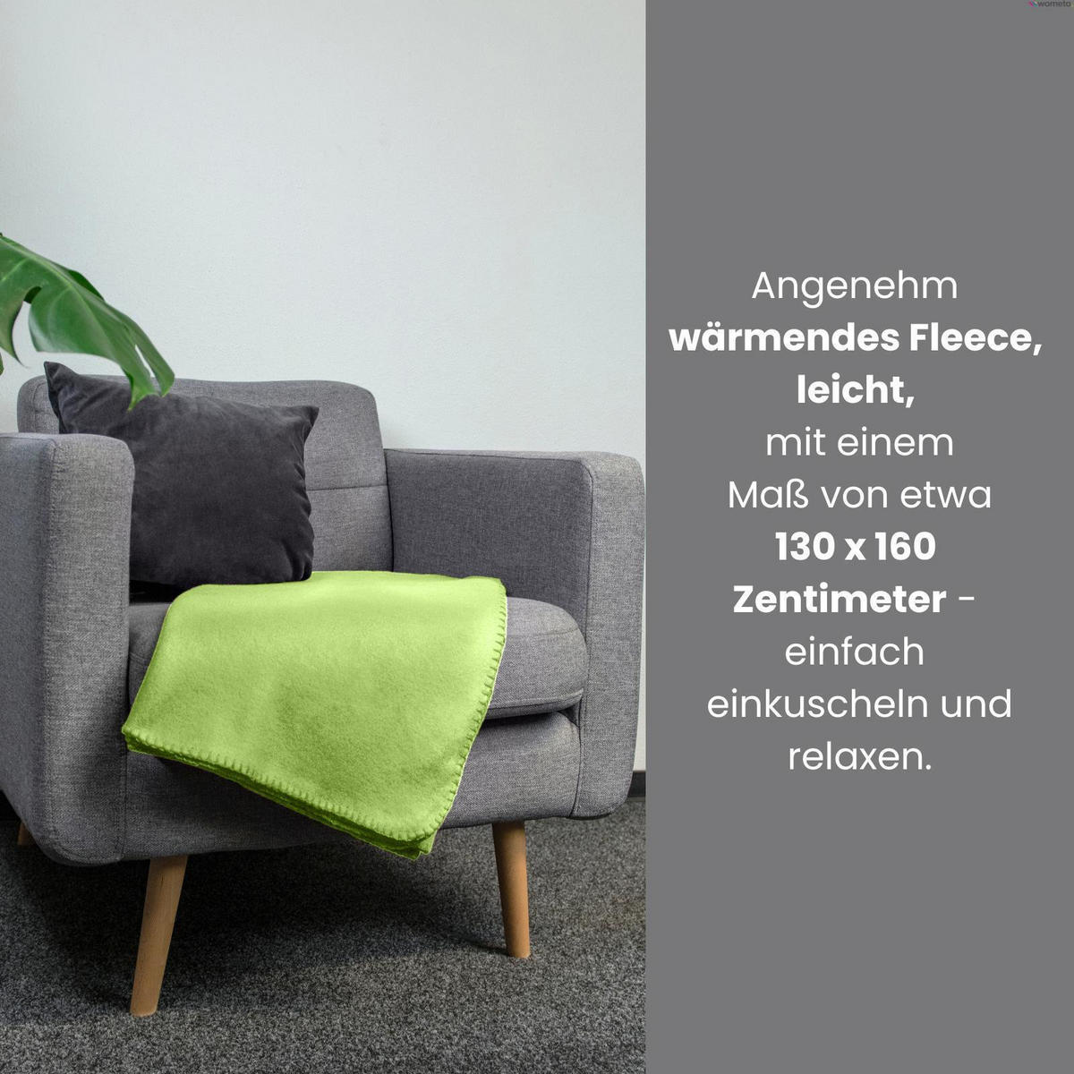 FLEECEDECKE grün 130/160 cm Kettelrand Anti-Pilling - Grün, Textil (130/160cm) - wometo