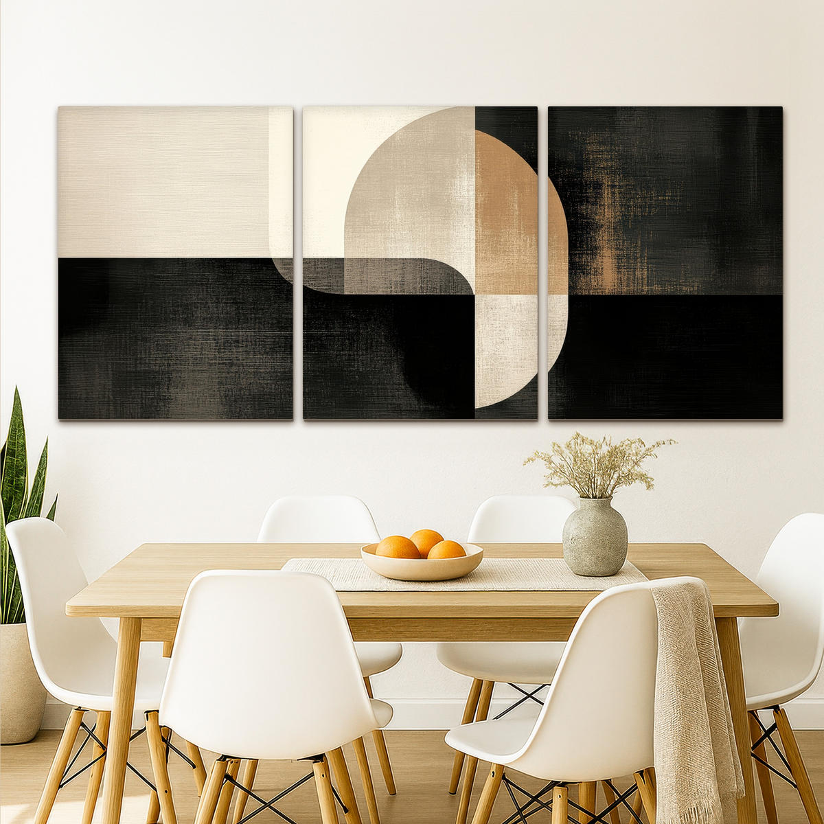 LEINWANDBILD 3er Set Formen - Abstrakt - Gold 180x80 cm - Schwarz, Textil (180/80cm) - MuchoWow