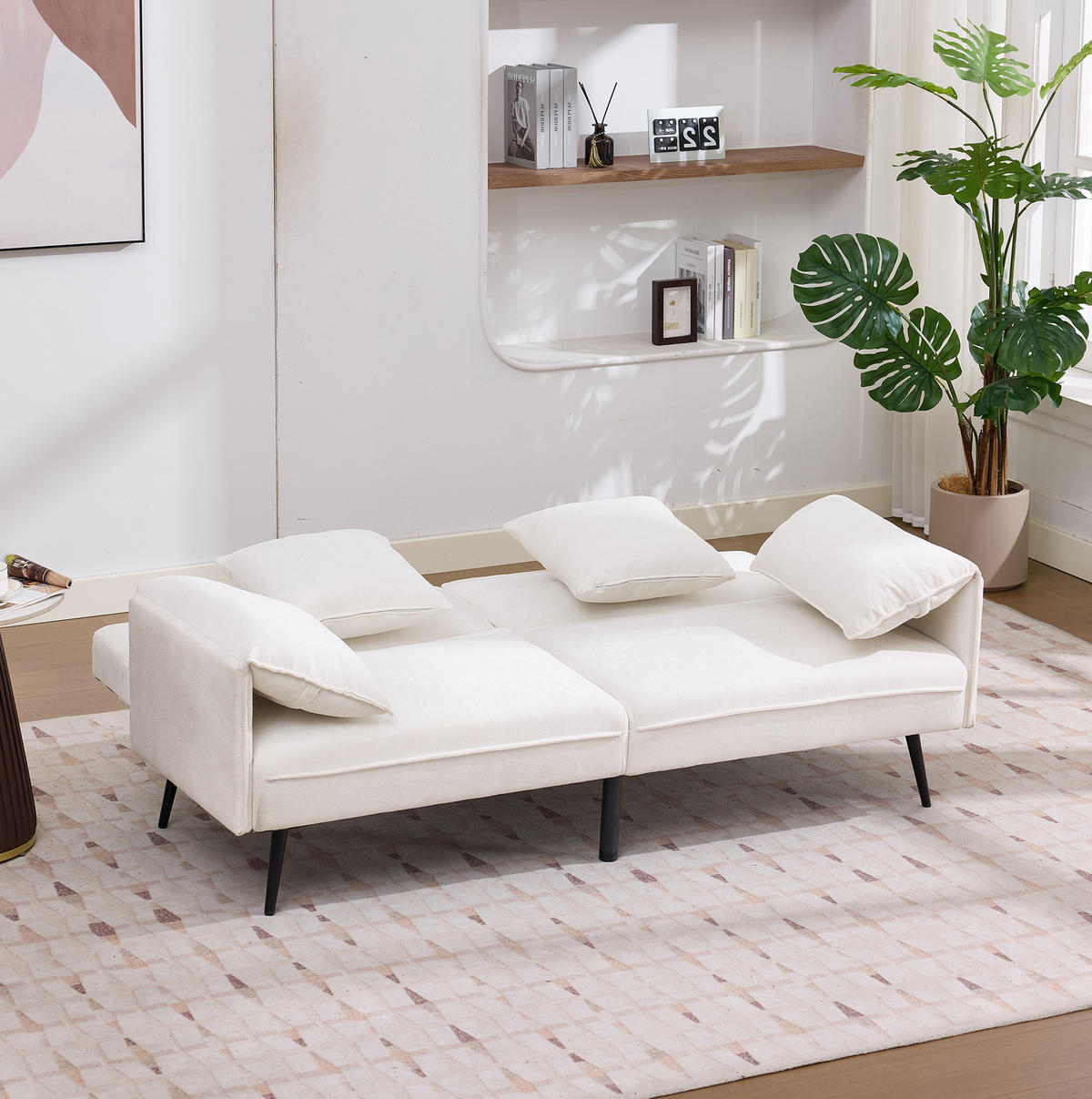 SCHLAFSOFA 2-Sitzer, Stoff mit 3-fach verstellbarer Rückenlehne, 167,5/73/70 cm, Weiß - Weiß, Textil (73/70/167.5cm) - Redom