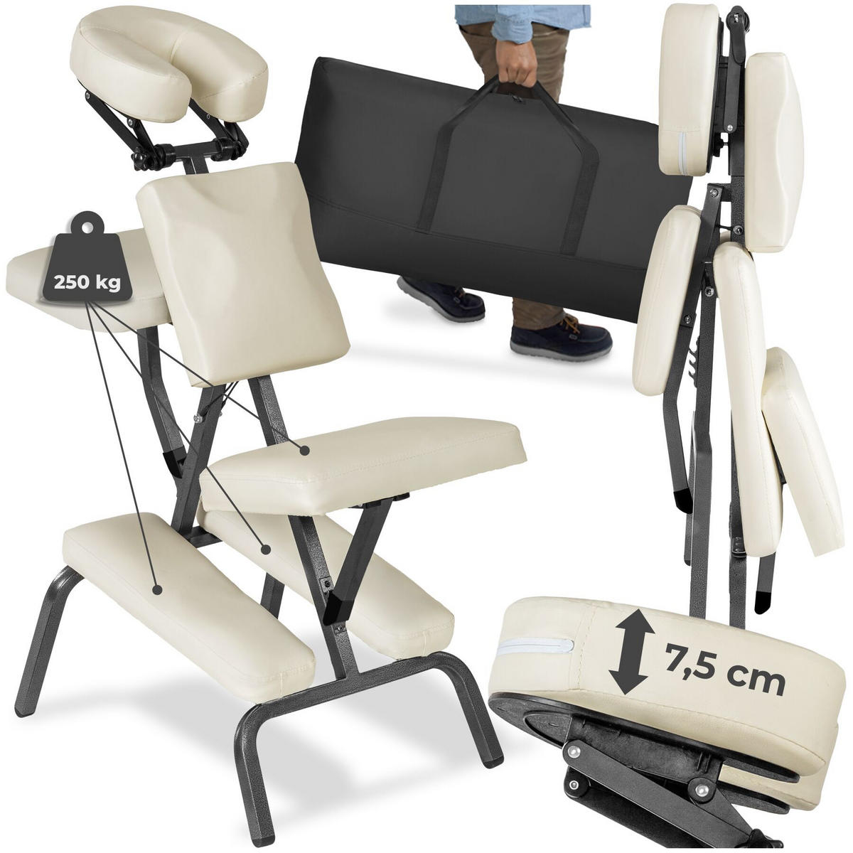MASSAGESTUHL , 80 x 50 x 105 cm, beige - Beige, Metall (50/105/80cm) - tectake