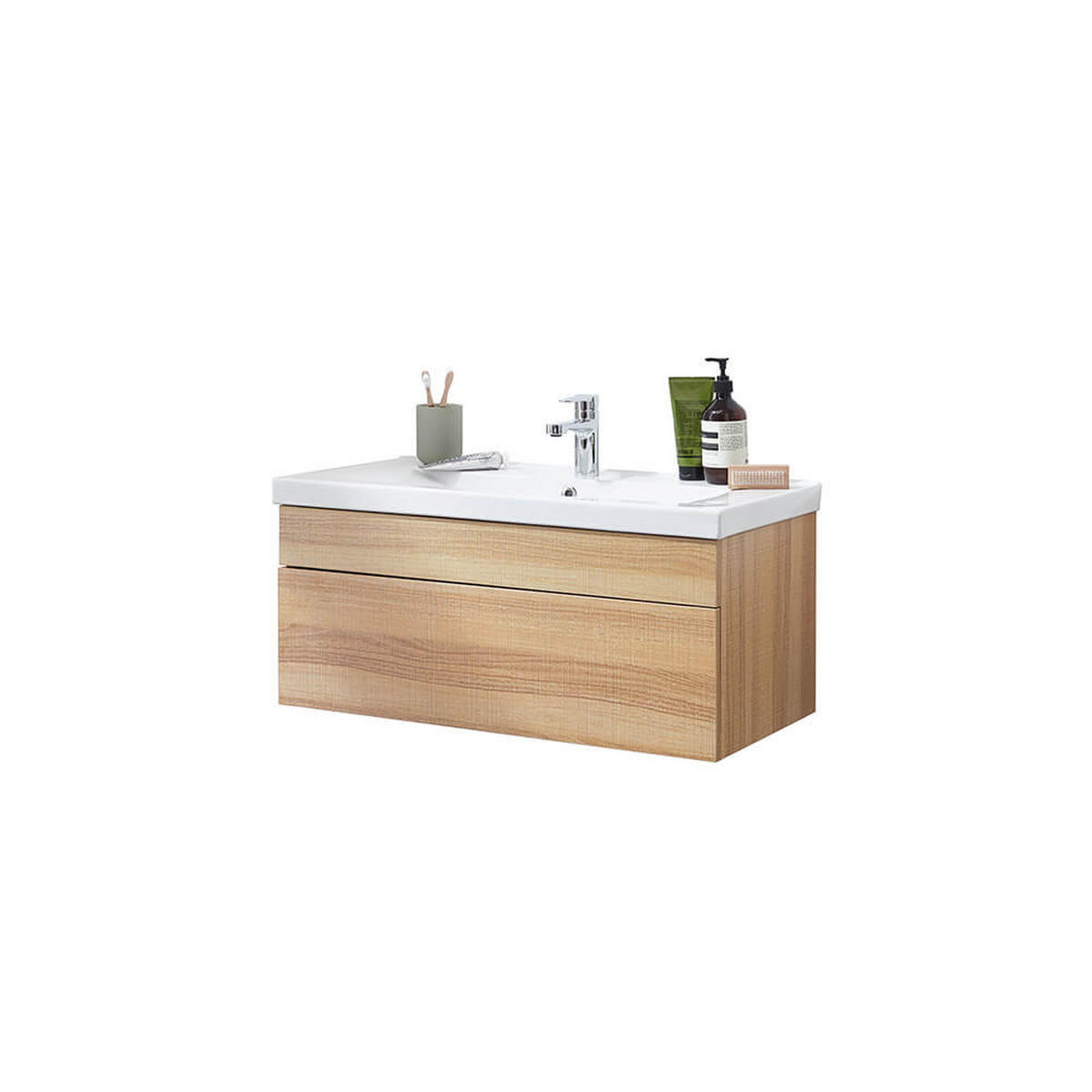 BADMÖBEL Komplettset WANGEROOGE BIG S - Holz - Nussbaumfarben, Holz/Keramik (33/41/80cm) - Home Deluxe