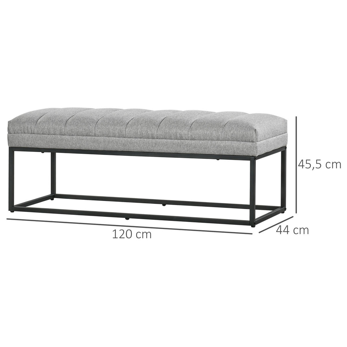 BETTBANK, für Wohnzimmer, bis 200 kg Belastbar, Stahl, Hellgrau - Hellgrau, Kunststoff (44/45.5/120cm) - HOMCOM