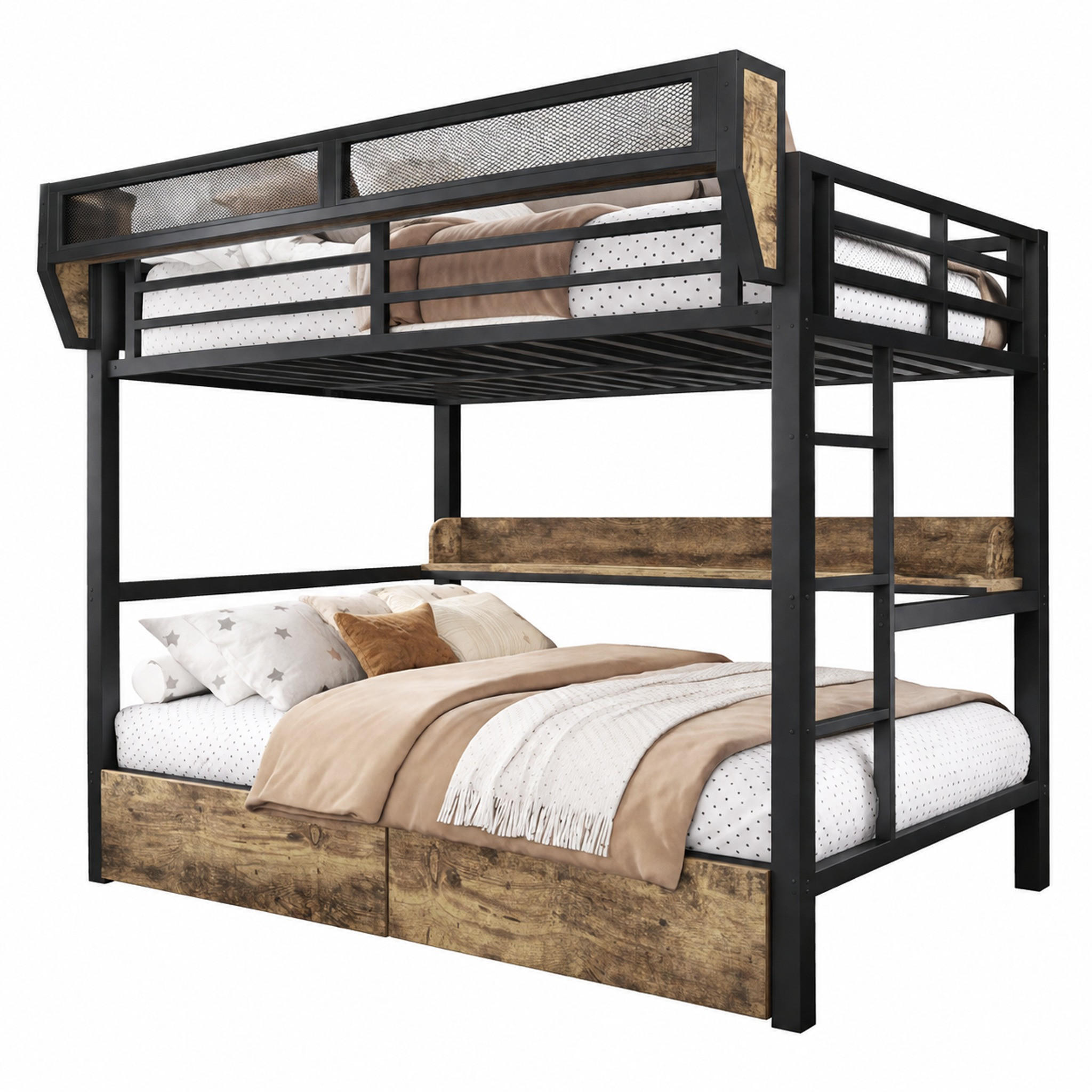 ETAGENBETT mit Regal 140x200 cm Metall Schwarz 3-tlg. - Schwarz, Metall (140/200cm) - Meubliv