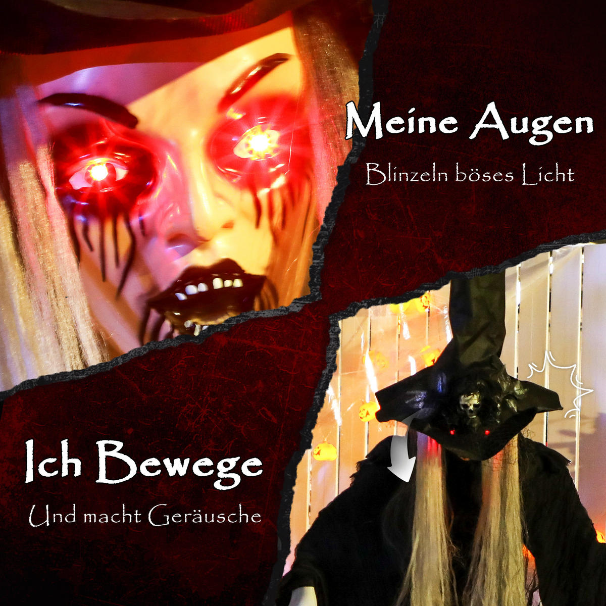 HALLOWEEN-DEKORATION Hexe 170 cm mit LED-Lichter, Soundfunktion - Schwarz, Textil (30/170/60cm) - Outsunny