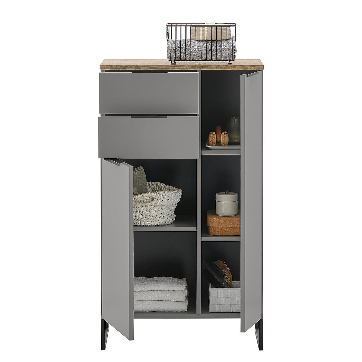MIDISCHRANK mit 2 Schubladen - Grau, Holzwerkstoff (60/106/32cm) - home24
